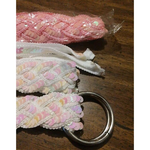 Pink/White Sequin Braided Belts 48" Lot Of 2 - Picture 2 of 4
